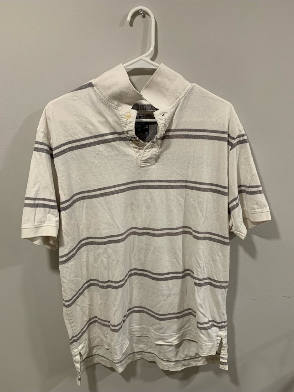 Men's White Polo Shirt with Gray Stripes